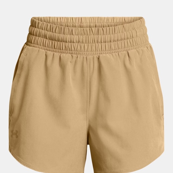 Under Armour Tan Athletic Shorts with Elastic Waistband and Side Split - Picture 4 of 6